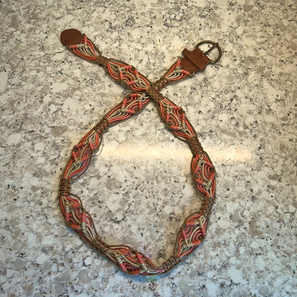 Boho Braided/Woven Belt • Pink, Beige, and Brown • Size 11-13 Juniors